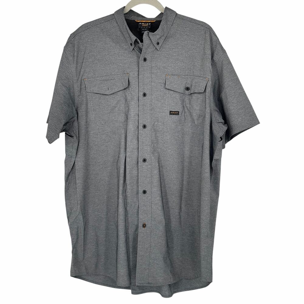 Ariat Rebar Men’s Made Tough Work Shirt Grey Button Down Moisture Wicking XL